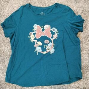 Teal Disney's Minnie Mouse Women's Flowers Graphic Tee Sz XL